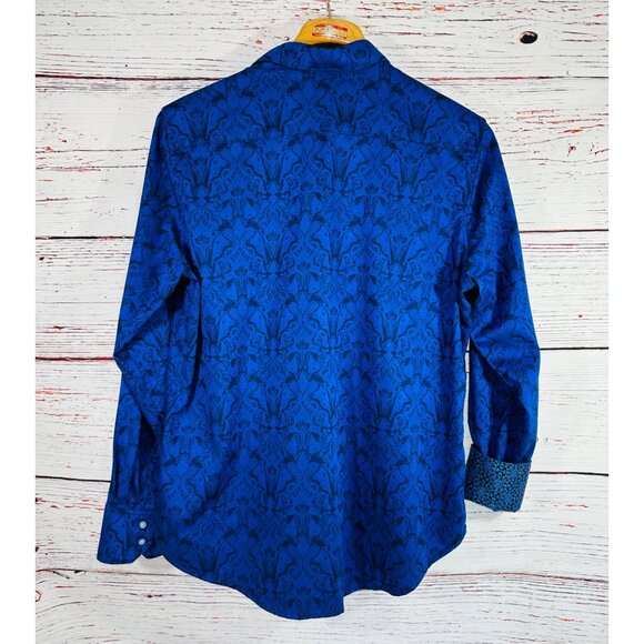 Robert Graham Highland Stretch Mens Jacquard Bright Blue Long-Sleeve Button-Up S - Picture 12 of 13